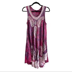STYLO CANADA Paisley Print Embroidery Sleeveless Midi Dress Pink Purple M/L